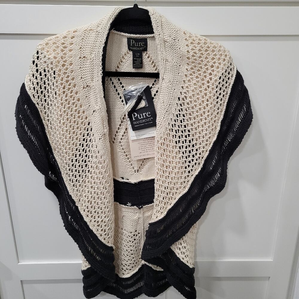 NWT Pure Handknit Shawl Collar High Low Hem Sweater Wrap Size Small Medium